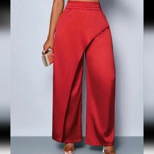 Women Fashionable Solid Color Loose Color Elegant Asymmetrical Cut Wide Leg Pant